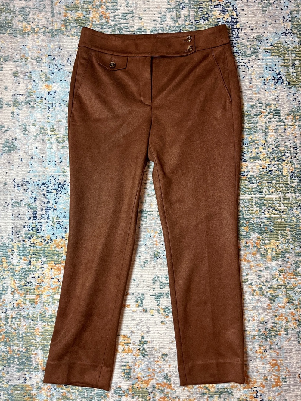 White House Black Market Brown Straight-Leg Tailored Pants Faux Suede Size 6R